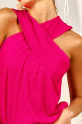 BiBi Rib Knit Cross Neck Banded Top OutfitFlow